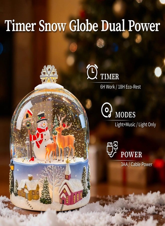 فانوس كرة ثلجية على شكل رجل ثلج لعيد الميلاد - كرات ثلجية موسيقية مضيئة مع طيور الكاردينال، وأرانب الرنة، وأشجار الصنوبر، وعلبة موسيقى دوارة مزينة ببريق LED - Image 5